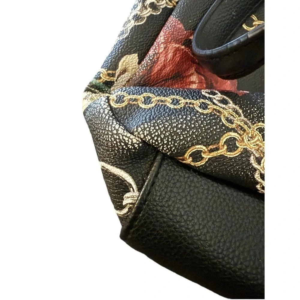 Dana Buchman Roses and Chains Satchel Handbag with Wallet Black